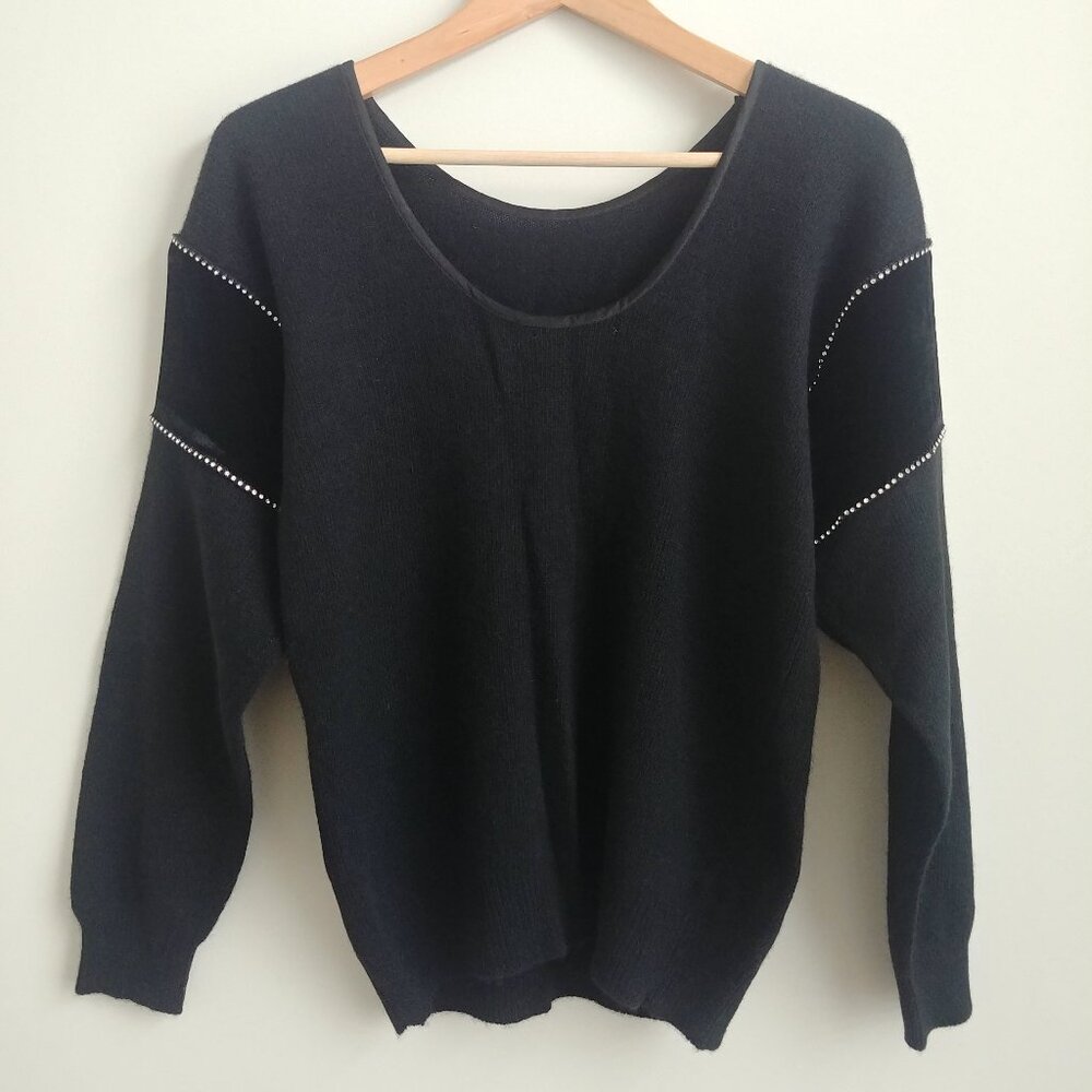 Vintage Adrienne Vittadini wool angora velvet gemstone black sweater top Small